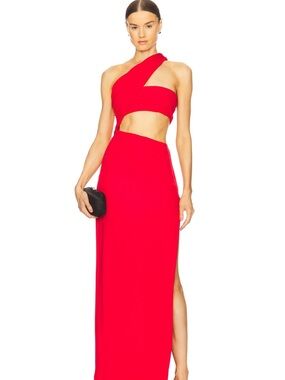 NBD Red One-Shoulder Cutout Maxi Dress